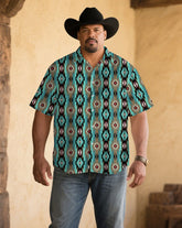 Vintage Western Style Men's Plus Size Printed Short Sleeve Shirt